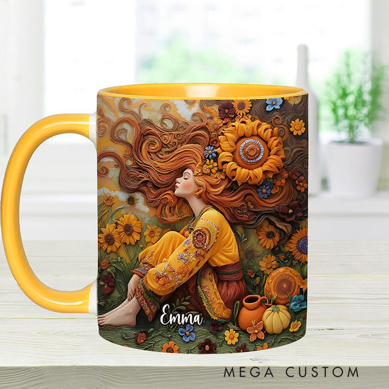 Personalized Hippie Accent Mug Custom Name Hippie Lover Gifts Colorful Hippie Coffee Mug Bohemian Coffee Mug