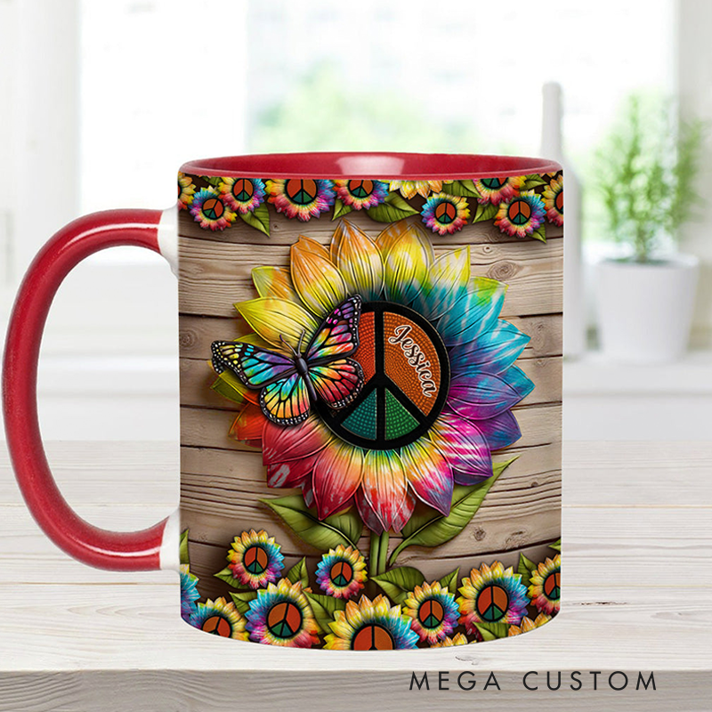 Personalized Hippie Accent Mug Custom Name Hippie Flower Hippie Coffee Mug Bohemian Coffee Mug