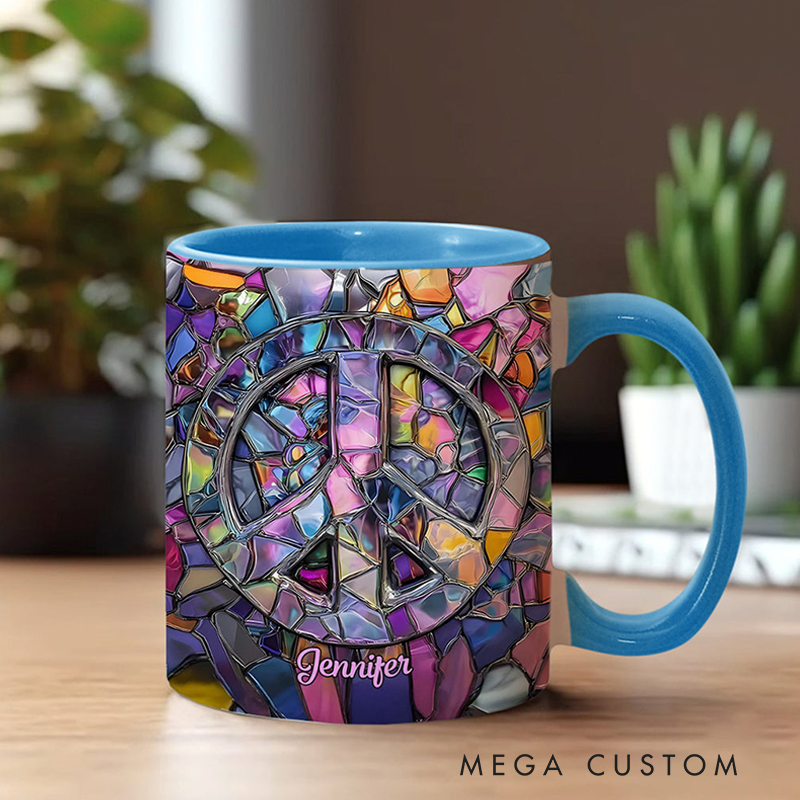 Personalized Hippie Accent Mug Custom Name Hippie Soul Peace Love Mug for Music Lover Gift