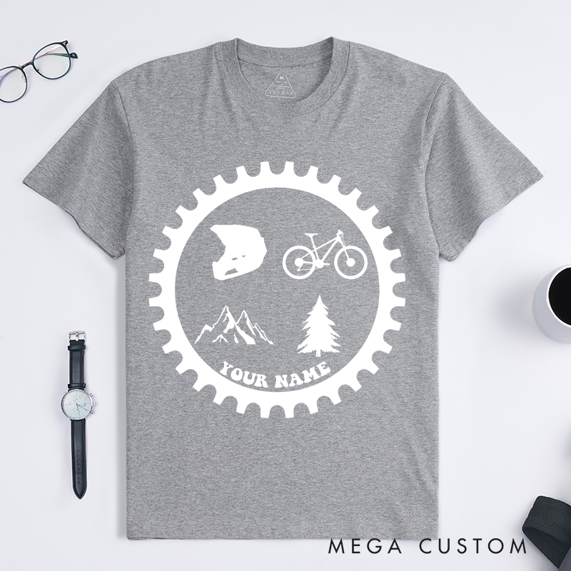 Personalized Mountain Biking Adventure T-Shirt with Mountain Helmet Bike Tree Graphics for Outdoor Adventures Riding Cycling Biking Enthusiasts