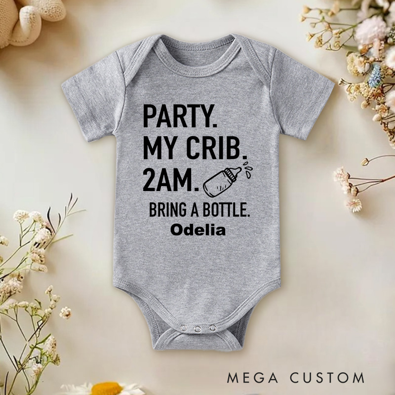 Personalized Party My Crib 2am Bring a Bottle Baby Onesie Fun Unisex Baby Gifts