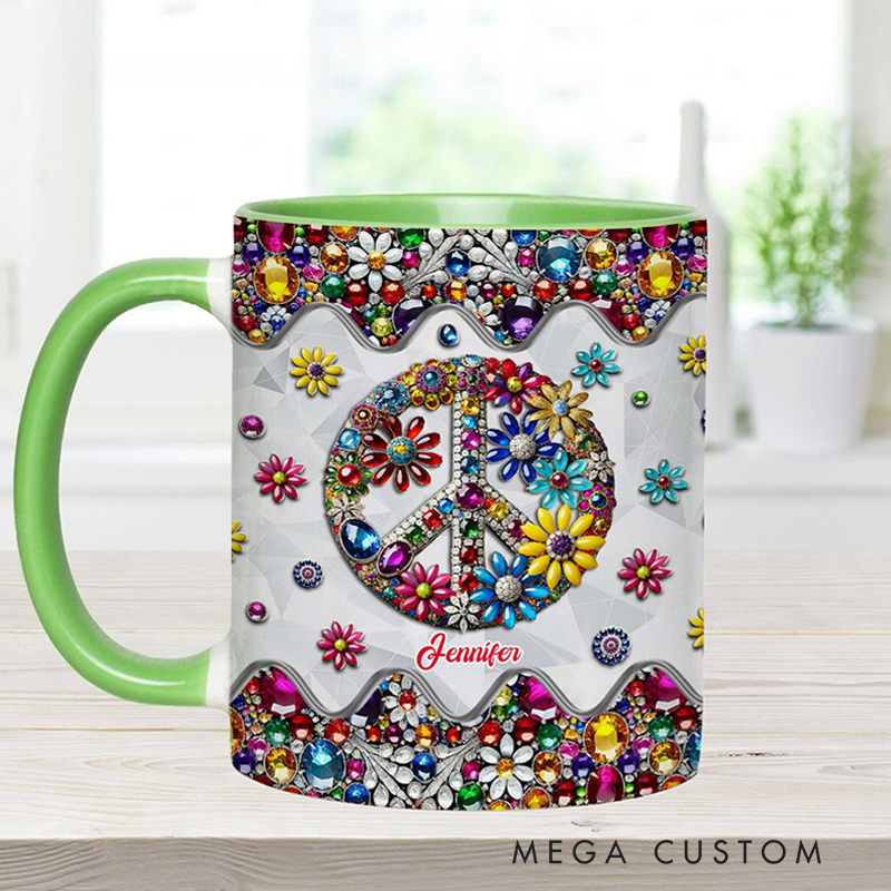 Personalized Hippie Accent Mug Custom Name Colorful Hippie Soul Peace Love Mug for Music Lover Gift