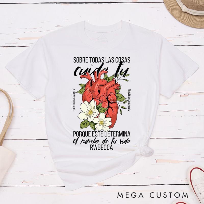 Personalized Above All Else Guard Your Heart Classic T-Shirt with Name Christian Proverbs 4:23 Cotton T-Shirt Religious Gift Christian Gift