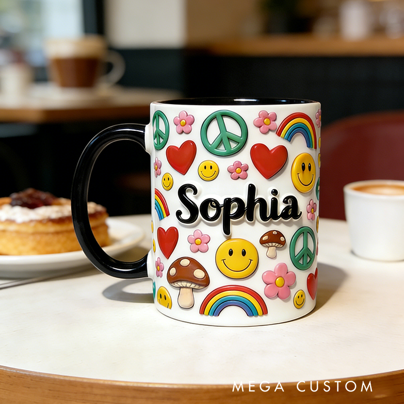 Personalized Hippie Accent Mug Custom Name Colorful Hippie for Music Lover Gift