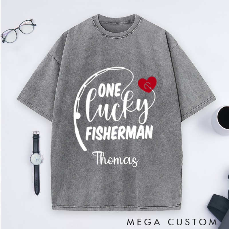 Personalized Couples Fishing T-Shirts Lucky Fisherman and Best Catch Design Custom Name Perfect Gift for Couple Husband Fishing Lovers and Outdoor Adventures