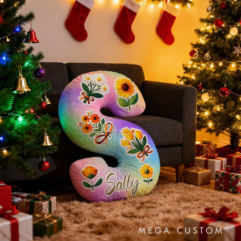 Personalized Initial Pillow Sunflower and Daisy Custom Name Pillow for Girls Gardening Lovers Gift 