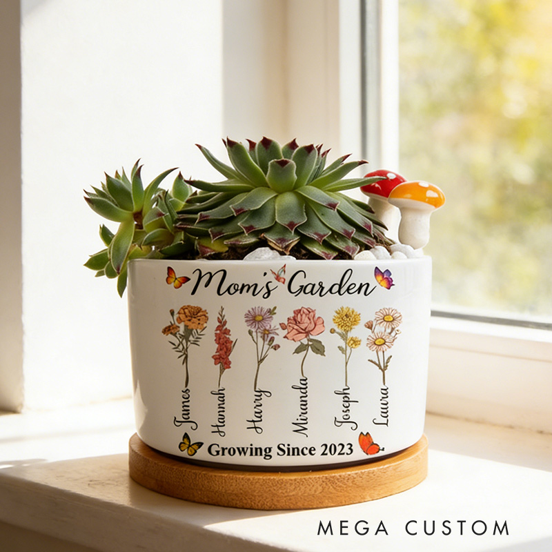 Personalized Birth Flower Succulent Planter Mother's Day Gift Gift for Grandma Custom Name Flower Plant Pot Garden Lover Gift 