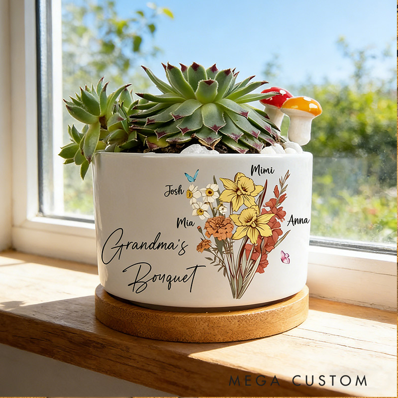 Personalized Birth Flower Succulent Planter Mother's Day Gift Gift for Grandma Custom Name Flower Plant Pot Garden Lover Gift 