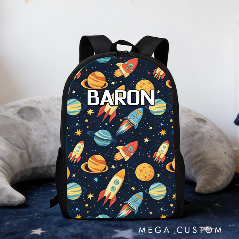 Personalized Rocket and Planet Backpack for Kids Space Exploration Lover Backpack Custom Name Gift for Kid