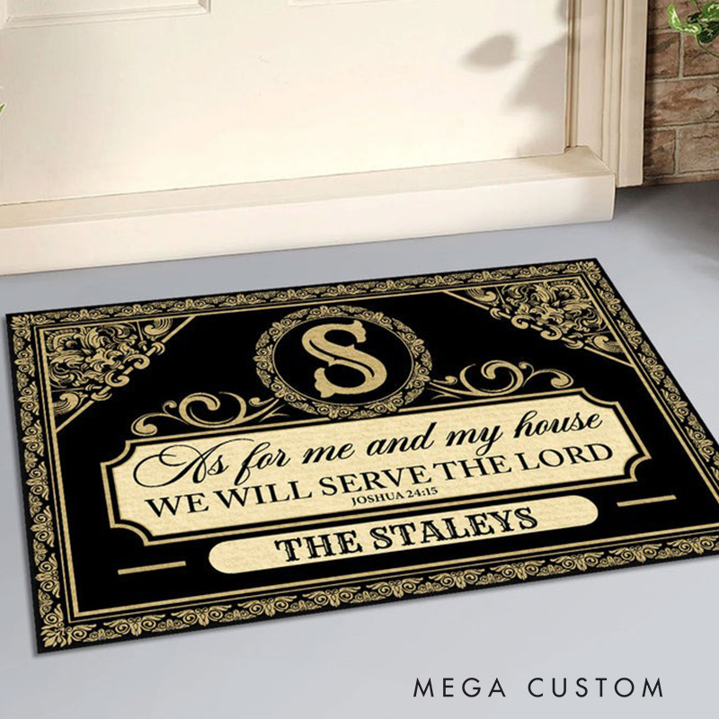 Personalized Welcome Doormat As For Me And My House We Will Serve The Lord Custom Home Mat with Name for Family Housewarming Gift