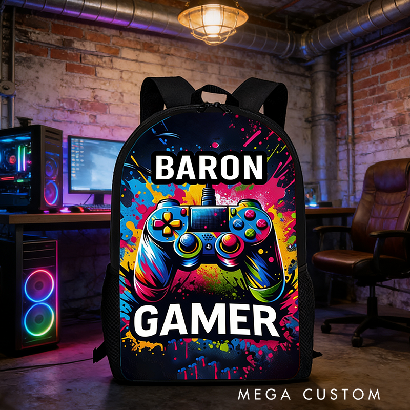 Personalized Gamer Backpack with Controller Art Backpack for Kids Custom Name Gift for Kid