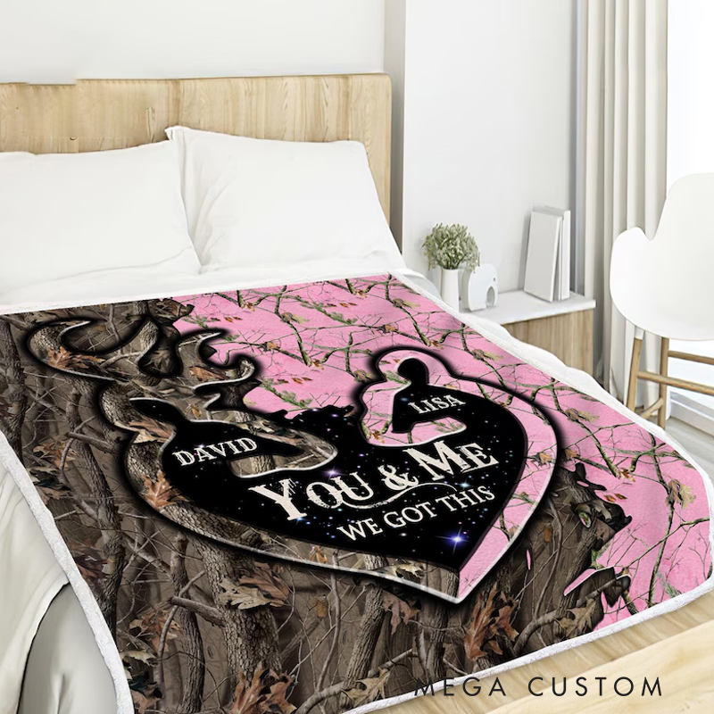 Personalized Deer Hunting Couple Throw Blanket Anniversary Gifts for Husband Hunting Gift for Husband Wife