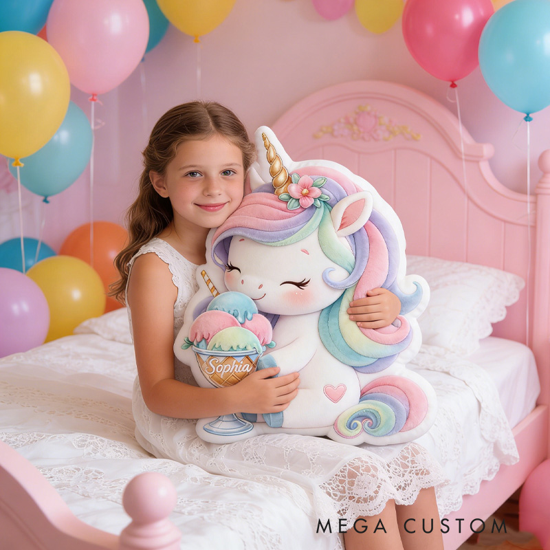 Personalized Ice Cream Alphabet Throw Pillow Graphic 3D Print Dream Horse Pillow with Name for Kids Girl Boy Baker Gifts Loving Room Decor