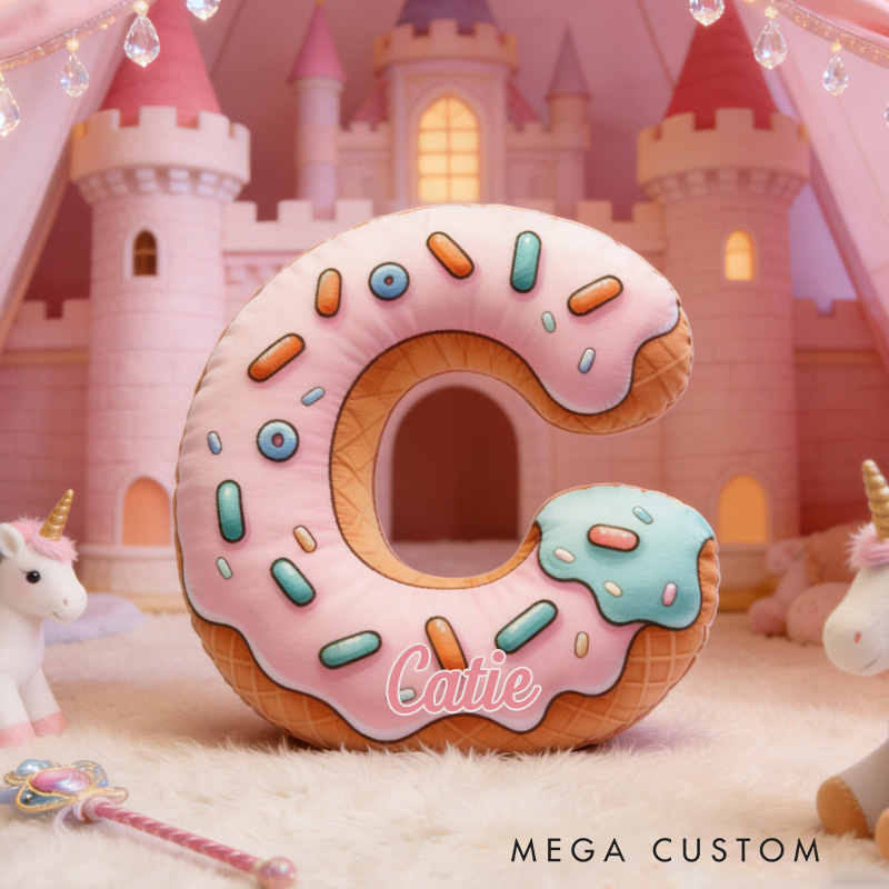 Personalized Donut Alphabet Throw Pillow Graphic 3D Print Letter Pillow with Name for Girl Boy Kids Initial Pillow Baking Lover Gifts