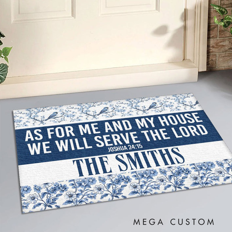 Personalized Welcome Doormat As For Me And My House We Will Serve The Lord Custom Home Mat with Name for Religious Family Housewarming Gift