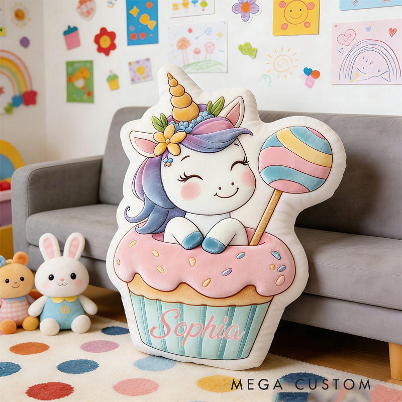 Personalized Cupcake Throw Pillow Graphic 3D Print Dream Horse Pillow with Name for Kids Girl Boy Baking Lover Gifts Loving Room Decor