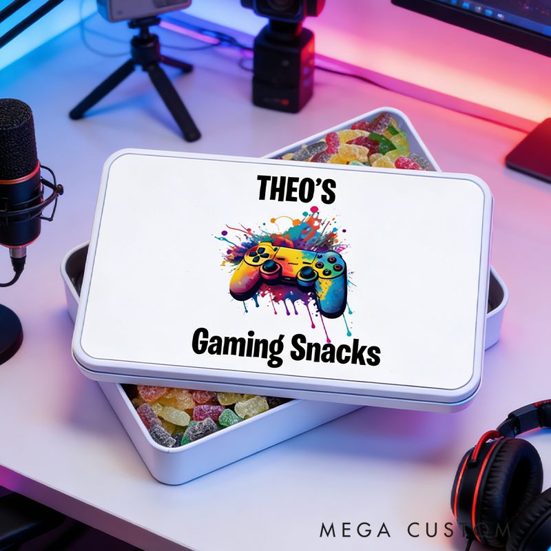 Personalised Gaming Snacks Tin Treat Box Gaming Snacks Storage Gift for Teenage Boy Gift for Gamer Lover