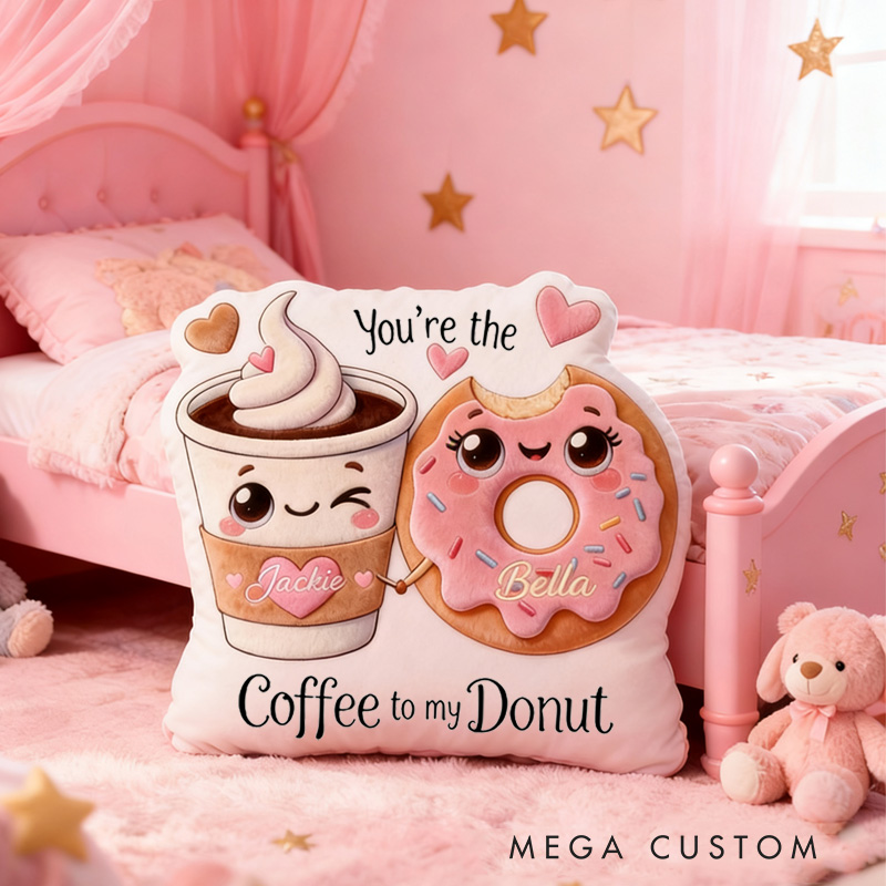 Personalized You are the Coffee to My Donut Throw Pillow Graphic 3D Print Couple Food Pillow with Name for Girlfriend Boyfriend Baking Lover Gifts Valentine's Day Gift