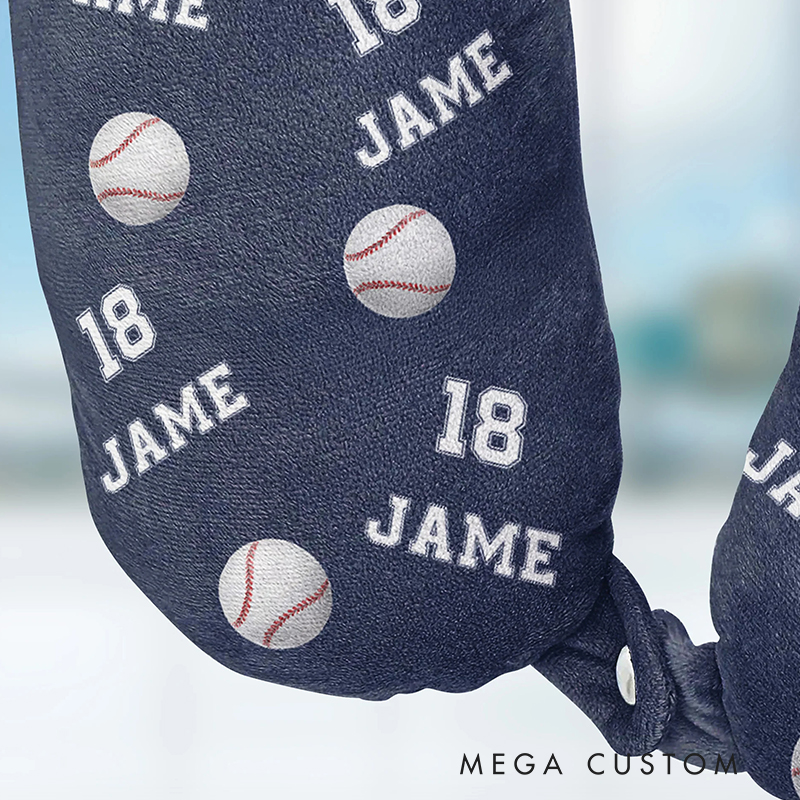 Personalized Baseball U-Shaped Pillow with Name and Jersey Number for Sports Lovers and Travelers