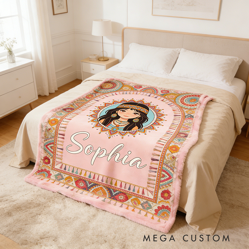 Personalized Bohemian Style Blanket Custom Name Hippie Girl Hippie Soul Peace Love Blanket for Music Lover Gift