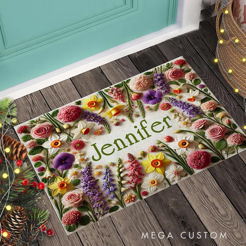 Personalized Gardening Doormat Custom Beautiful Flowers Rug for Garden Lover Kids Gift Mother's Day Gift 