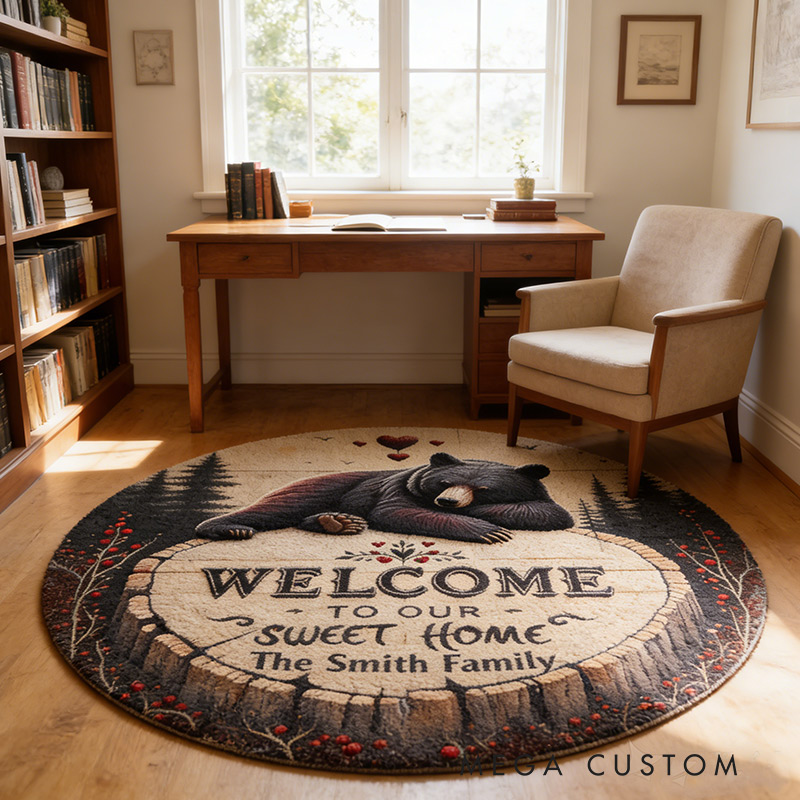 Personalized Welcome To Our Sweet Home Rug Custom Hunting Round Rug with for Family New Home Gifts Housewarming Day Gift