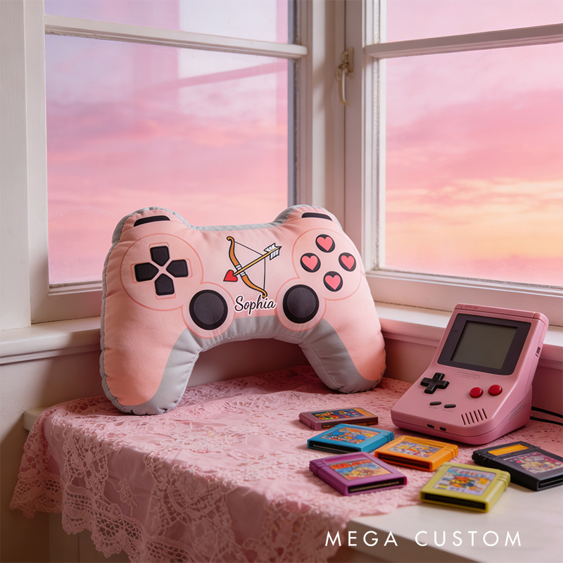 Personalized Arrow And Heart Game Couple Controller Shaped Pillow for Game Lovers Valentines Day Gift Plush Pillow Christmas Gift for Couples