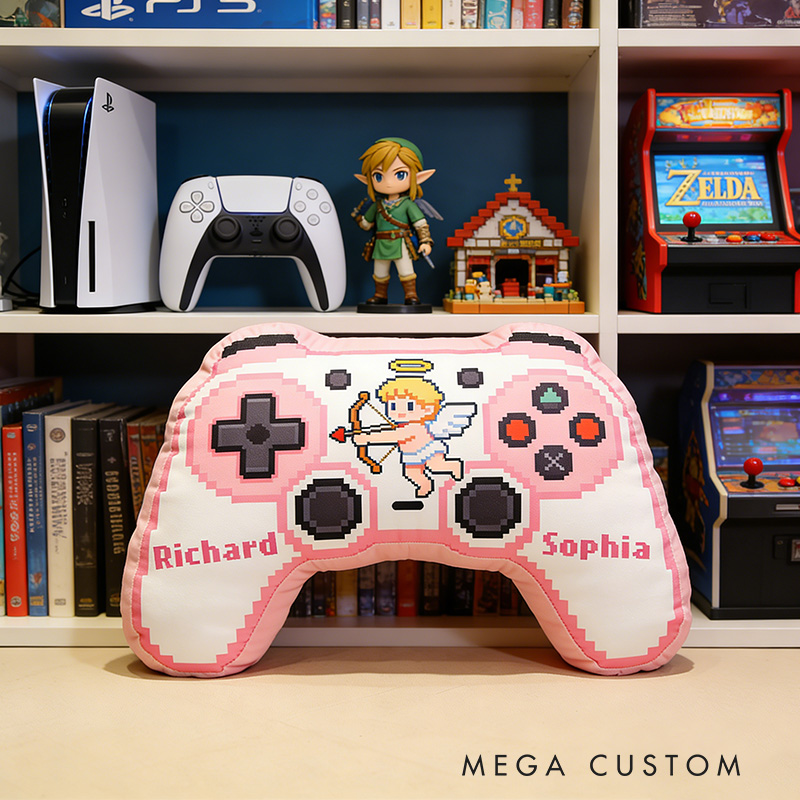 Personalized Pixel Cupid Game Couple Controller Shaped Pillow for Game Lovers Valentines Day Gift Plush Pillow Christmas Gift for Couples