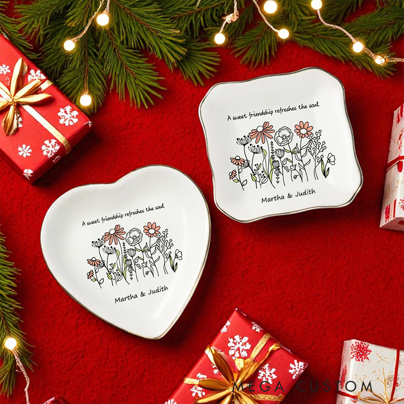 Personalized Floral Bible Verse Ceramic Ring Dish with Custom Name Christian Jewelry Holder Scripture Ring Tray Faith Gift Religious Wedding Gift