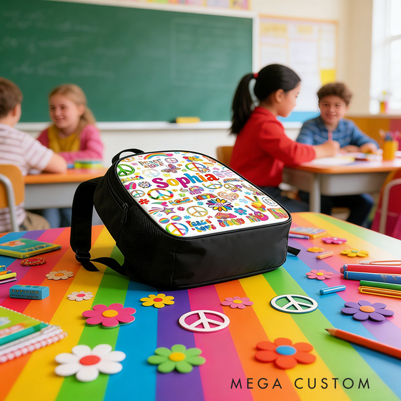 Personalized Hippie Style Backpack Custom Name Gift for Guitar Player and Music Lover