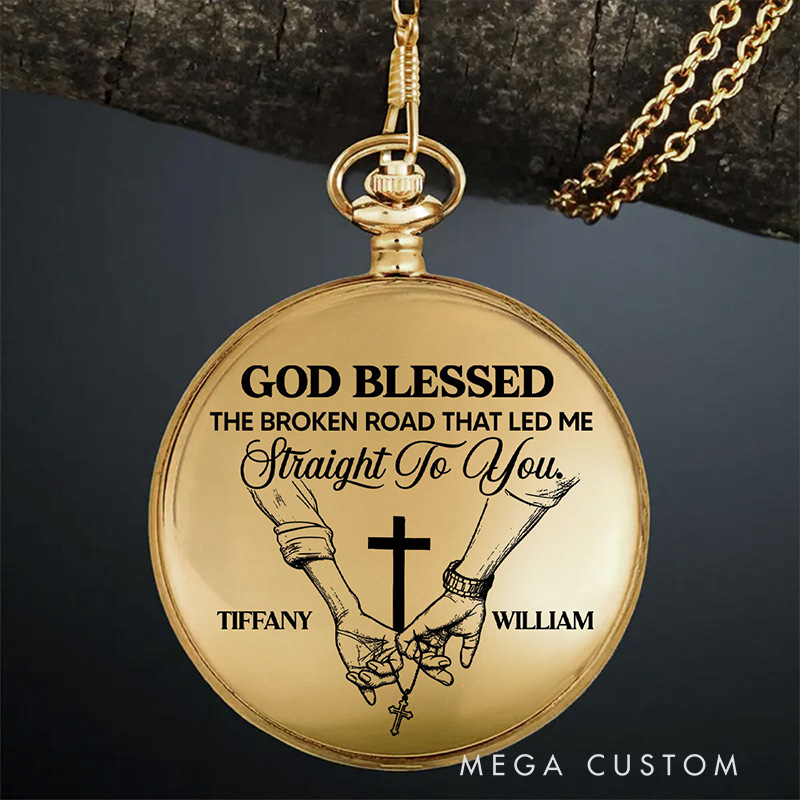 Personalized Infinite Love Infinite Us Compass Pocket Watch with Custom Name Cross Pocket Watch Religious Gift for Couple Valentine's Day Gift