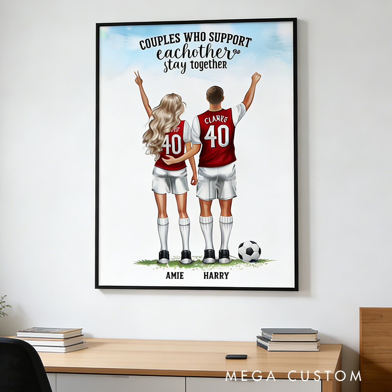 Personalized Soccer Couple Poster with Custom Names and Jerseys