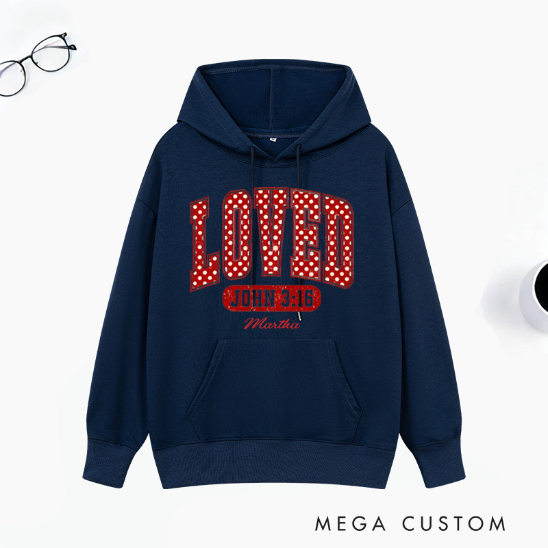 Personalized Loved John 3:16 Bible Verse Polka Dots Classic Hoodies with Name Retro Hoodies Religious Gift Valentines Day Gift for Couple