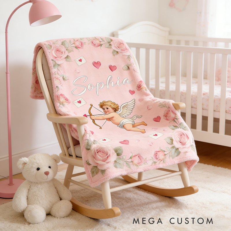 Personalized Cupid Themed Valentine's Day Gift Blanket Custom Name for Her