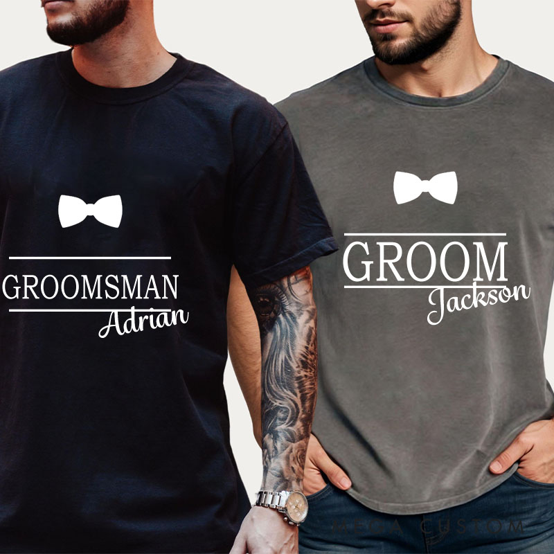 Personalized Classic Groom Bow Tie T-Shirt Elegance Groomsman Party Favors Shirts Stag Party Gift Tee for Men Bachelor Party Shirt