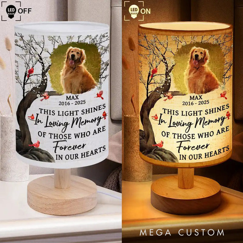 Personalized Cardinal Photo Fabric Table Lamp with Name This Light Shines In Loving Memory Memorial Gift for Family
