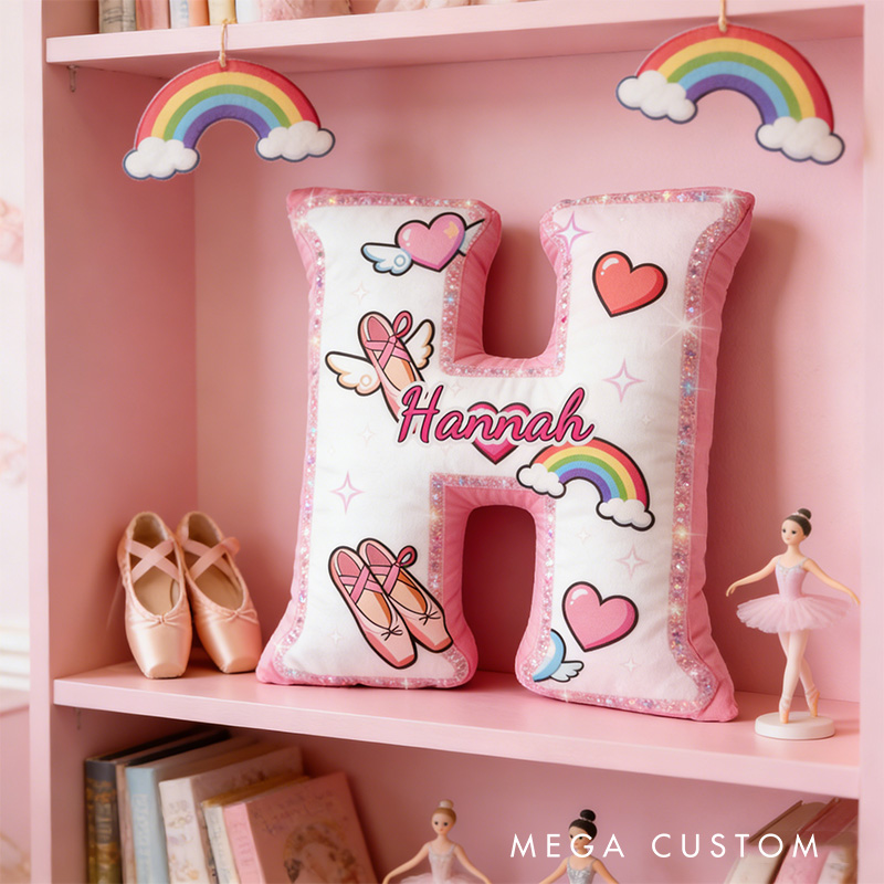 Personalized Graphic 3D Fantacy Rainbow Ballerina Alphabet Shaped Pillow for Dance Lovers Initial Pillow Christmas Gift for Kids
