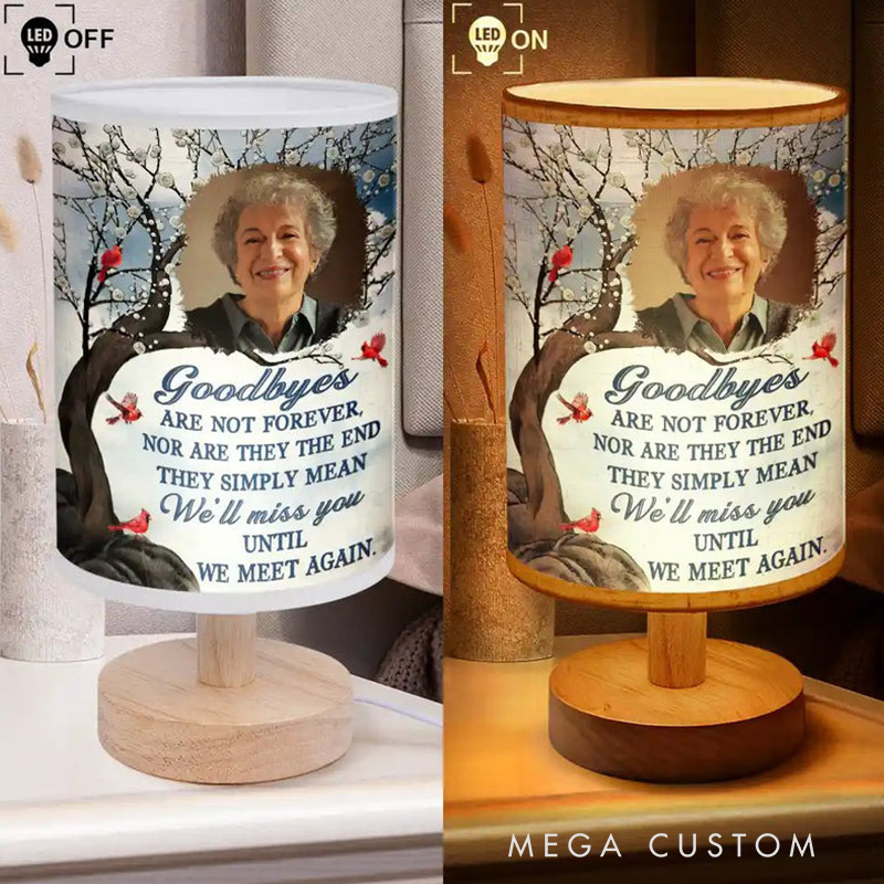 Personalized Cardinal Photo Fabric Table Lamp with Name Goodbye Is Not Forever Memorial Gift for Family