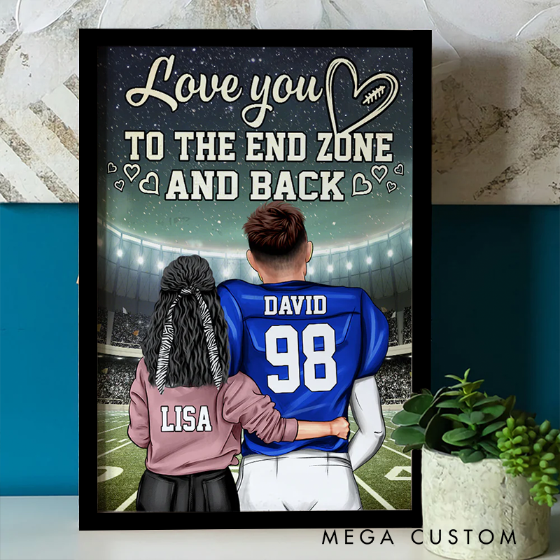 Personalized American Football Couple Poster with Custom Names and Jerseys