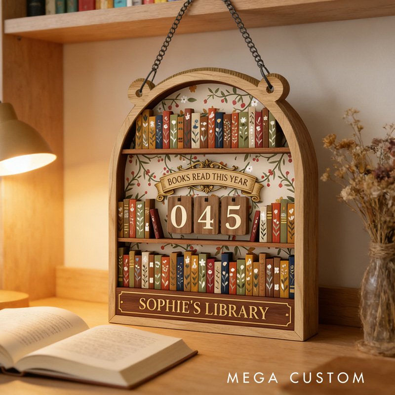 Personalized Vintage Book Tracker Sign Custom Reading Tracker with Name Books Read This Year Counter for Book Lover Christmas Gift Bookish Librarian Gift