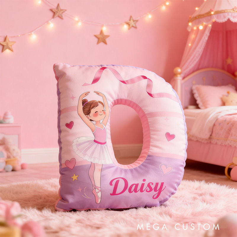 Personalized Graphic 3D Graceful Ballerina Alphabet Shaped Pillow for Dance Lovers Initial Pillow Christmas Gift for Kids