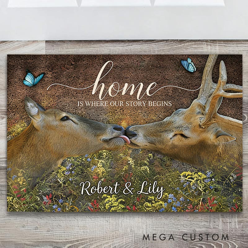 Personalized Couple Hunting Doormat Custom Home Is Where Our Story Begins Mat Housewarming Gift