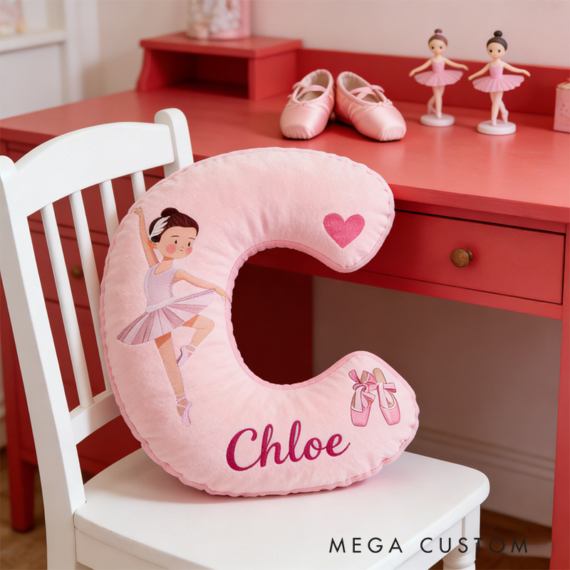 Personalized Graphic 3D Heart Ballerina Alphabet Shaped Pillow for Dance Lovers Initial Pillow Christmas Gift for Kids