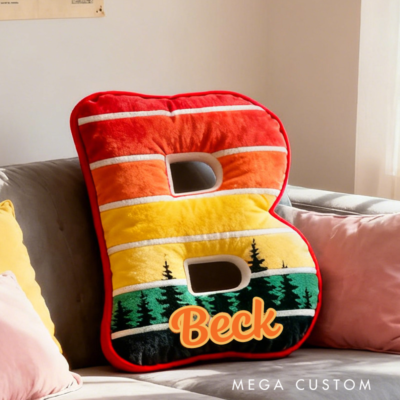 Personalized Sunset Forest Letter Pillow Custom Nature Lovers Pillow Outdoor Adventure Enthusiasts Gift