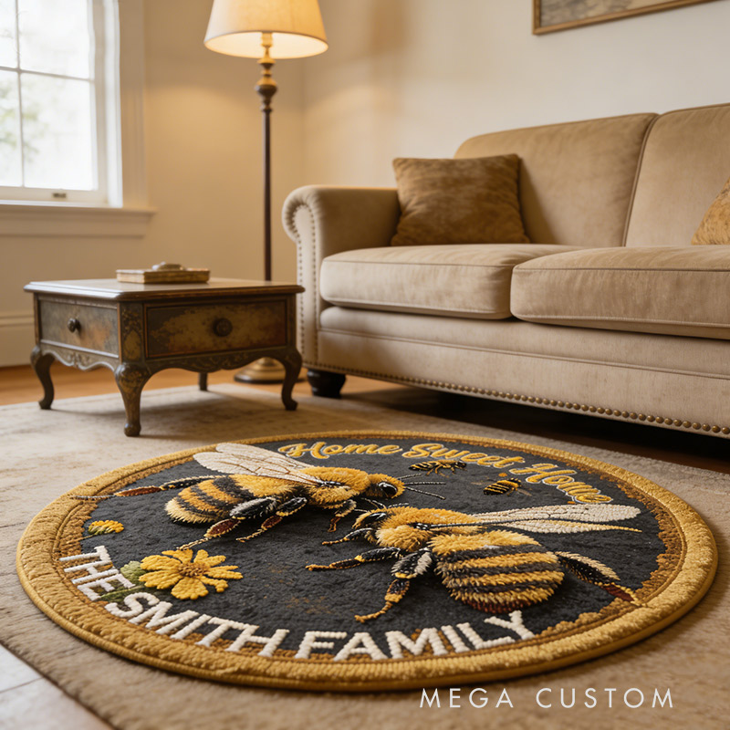 Personalized Home Sweet Home Doormat Custom Bee Round Mat for Family Couple Gift Housewarming Gift