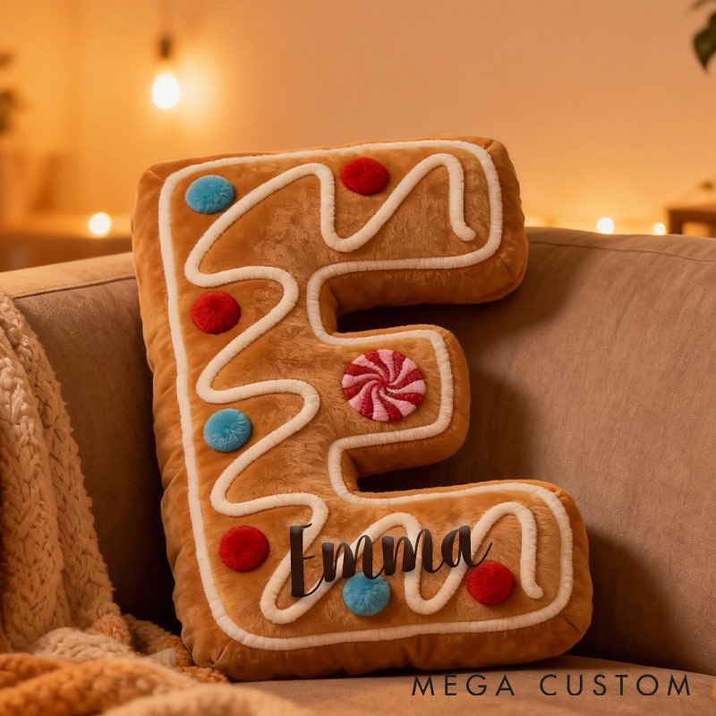 Personalized Gingerbread Cookie Initial Pillow Graphic 3D Print Pillow with Name for Baking Lovers 