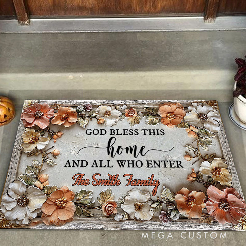 Personalized Welcome Doormat Custom Home Mat with Name for Family Housewarming Gift Bless This Home and All Who Enter