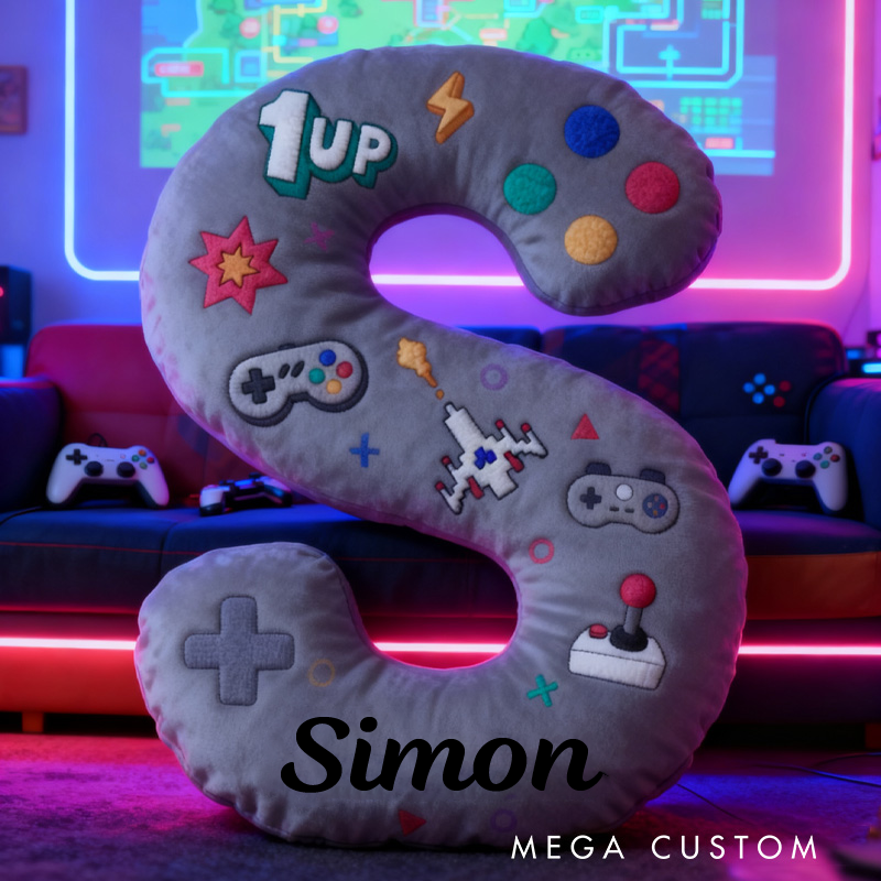 Personalized Gamer Themed Letter Pillow Game Controller Letter Pillow Retro Gamer Gifts for Kid Game Geek Lover
