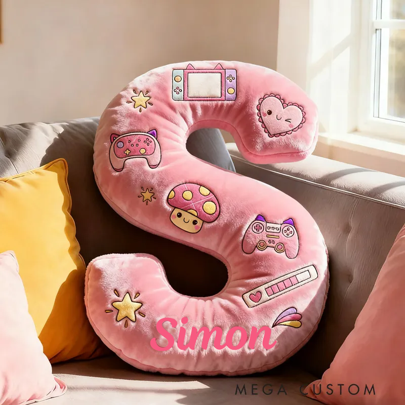 Personalized Girls Game Controller Pillow Gamer Decor Gaming Room Cushion Gift for Kids & Teens