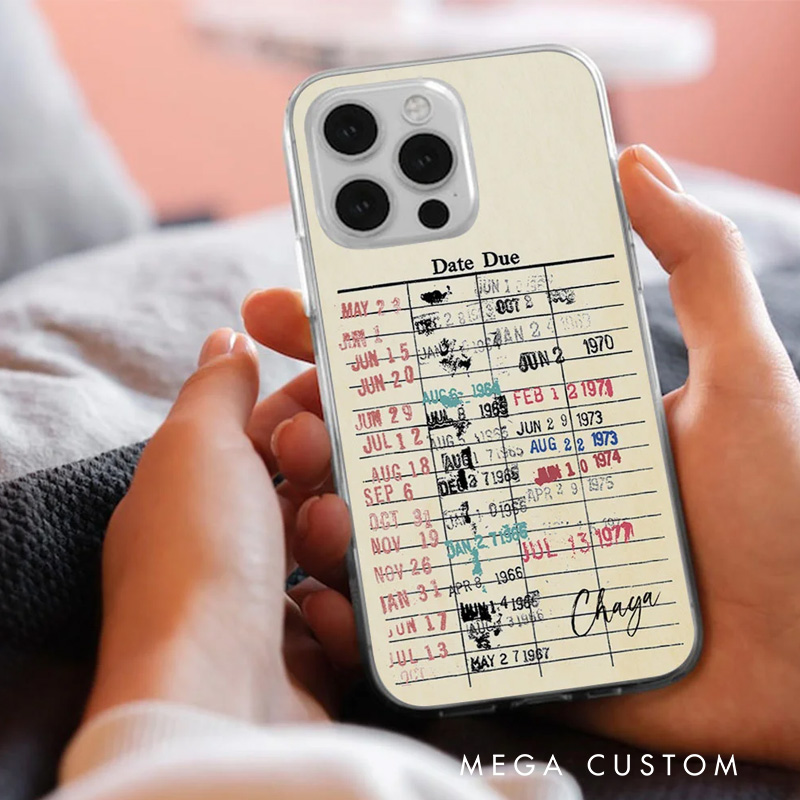 Personalized Retro Library Date Due Card Phone Case Book Lovers Phone Case with Name for Book Lovers Bookworms Readers Bookish